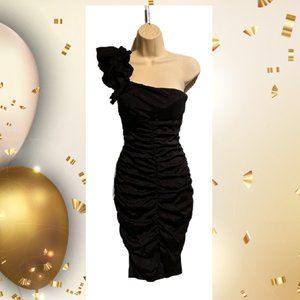 Cache' Black Ruched Party Dress - Make An Entrance !